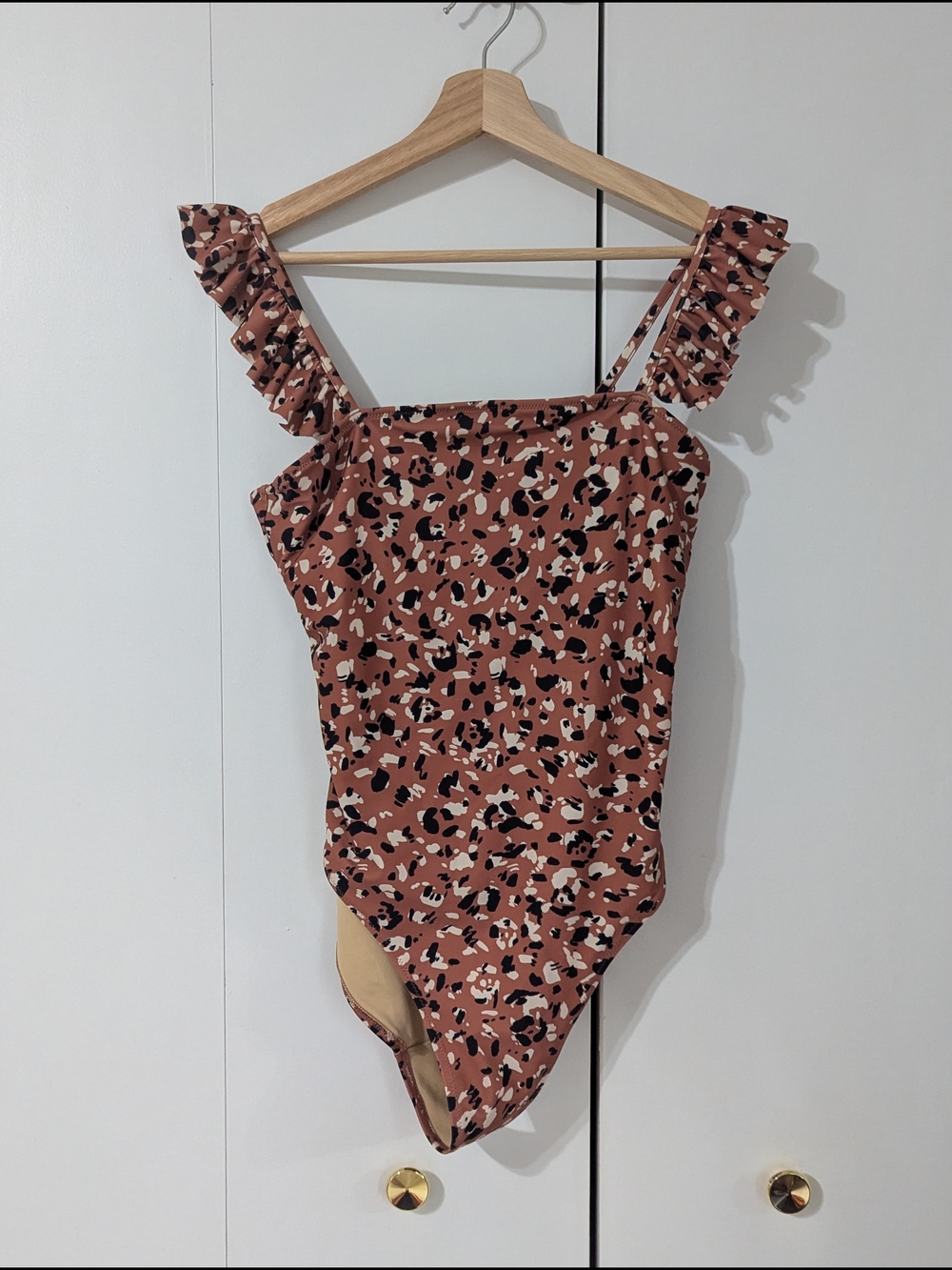 Old Navy Rust Floral Print One-Piece Swimsuit with Ruffled Straps